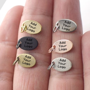 Custom Jewelry Logo Charms -Personalized Logo Charms -Jewelry Tag Charms - 0.8 x 7 x 11 mm Oval Jewelry Logo Charms-Jewelry Label Findings