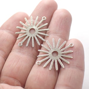 0.8 x 25 x 29  mm , Silver Tone Textured Sun Shape  Charms   - 2 Hole
