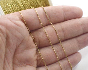 1 mm , Raw Brass Faceted Ball Chain