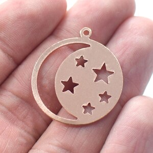 0.8 x 25 x 28 mm ,  Raw Copper Round  ( Star - Crescent )  Findings  - 1 Hole