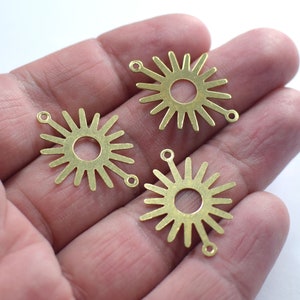 Sun Shape Raw Brass Charms   - 2 Hole  - 0.5 x 22 x 27  mm