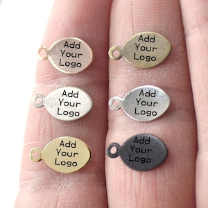 Custom Jewelry Logo Charms -Personalized Logo Charms -Jewelry Tag Charms - 0.5 x 7.5 x 13 mm Oval Jewelry Logo Charms-Jewelry Label Findings