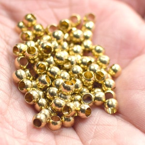 4 mm ,  Raw Brass Round Solid Ball Beads - Hole 2.8 mm