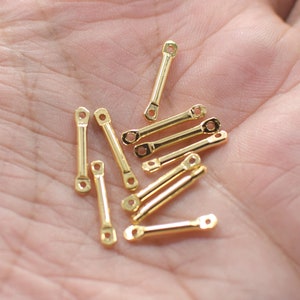 2 x 15 mm , 24K Shiny Gold Plated Solid Round Rod Findings  - 2 Hole - NF0554