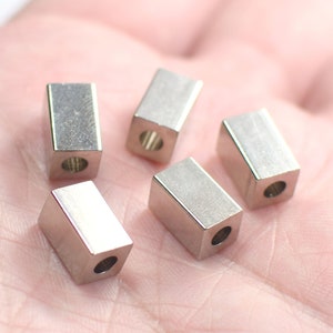 6 x 6 x 10 mm , Silver Tone  Square Tube Findings - 3.2 mm Hole Round