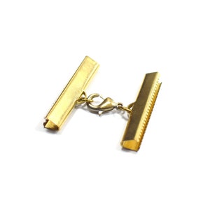 Raw Brass  30  mm Ribbon Crimps End Finished Connectors , Crimp End with Lobster