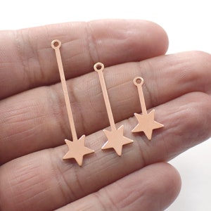 0.8 mm x 9.5 mm Star , Raw Copper Star Stick Charms - 1 Hole  ( Lentgh Optional )