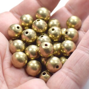 10 mm ,  Raw Brass Round Solid Ball Beads - Top Hole 2 mm - Bottom Hole 2.5 mm