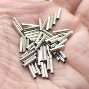 2 x 10 mm , Silver Tone Round Flat Tube Findings - 1.8 mm Hole