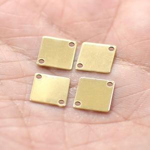 0.5 x 9 x 9 mm , Raw Brass Square  Shape Blanks  - 2 Hole
