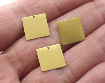 0.4 x 13 x 13 mm, Raw Brass Square Charms - 1 Trou