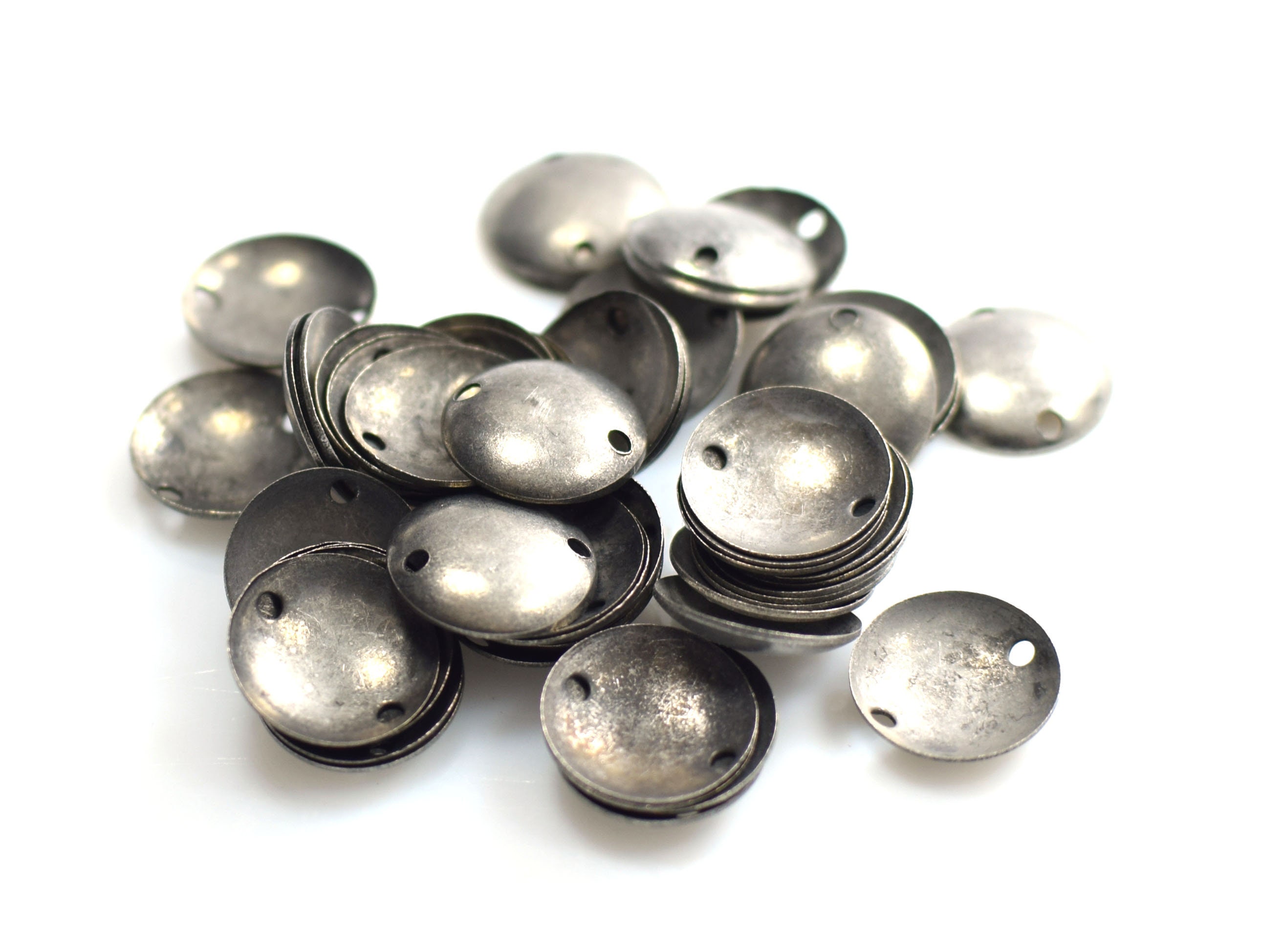 Antique Silver  2 Hole Cambered Round Findings  - Round Findings - 0.5 x 12 mm
