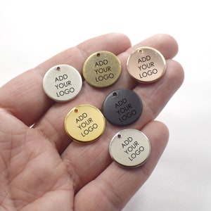 Custom Jewelry Logo Charms -Personalized Round Logo Charms -Jewelry Tag Charms - 1.5 x 18 mm - Jewelry Label Findings