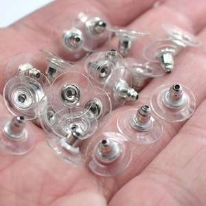 11 x 7  mm , Silver Color Earring Backs ,Silicone Clear Earring Backs