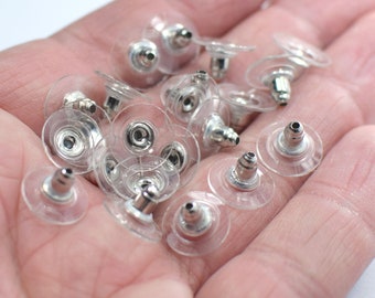 11 x 7 mm , Orecchino colore argento posteriori ,Silicone Clear Orecchino backs