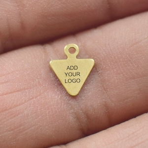 Custom Jewelry Triangle  Logo Charms -Personalized Logo Charms -Tiny Triangle  Jewelry Tag Charms - 0.5 x 8 x 10 mm - Jewelry Label Findings