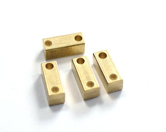 Brass Square Bar - Geometric  2 Hole   Square Stick Bar - 4 x 4 x 10 mm - Brass Pendant