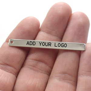 Custom Logo Rectangle Label Tag - Personalized Logo Charms -Jewelry Tag Charms - 0.8 x 5 x 50 mm - Rectangular Label Findings - 1 Hole