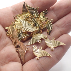 13 x 22 mm , 24K Shiny Gold Plated Bird  Charms -  NF0030