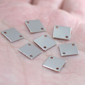 0.5 x 9 x 9 mm , Silver Tone  Square Shape  Charms - 2 Hole