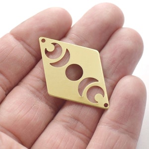 0.8 x 26 x 40 mm , Raw Brass Rhombus ( Moon Shape ) Charms - 2 Hole