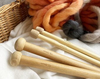 Straight knitting needles with ball 10cm and 15cm - Natural bamboo - Set of 2 - Knitting, crochet, macramé