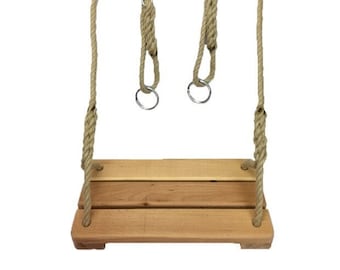 Adjustable indoor and outdoor wooden swing for garden/portico - Premium quality - French rope and wood - Handcrafted