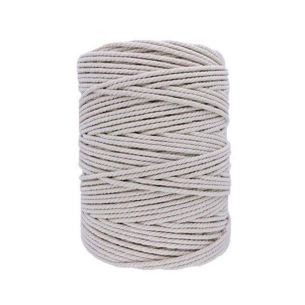 Cuerda de algodón de macramé de 1 kg de 1 mm a 4 mm, hilo de cable de macramé, carrete de cuerda de algodón 100% retorcido, hilo de macramé - Certificado GOTS y OEKO-TEX®