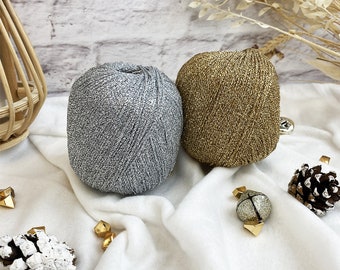 Gold and silver lurex metallic thread for macrame, glitter thread for knitting or crochet, lurex braided spool