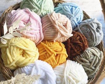 Soft Chunky Chenille Yarn for Amigurumi, Stuffed Animals, Crochet and Knitting - For 4-5mm Hook, 100g