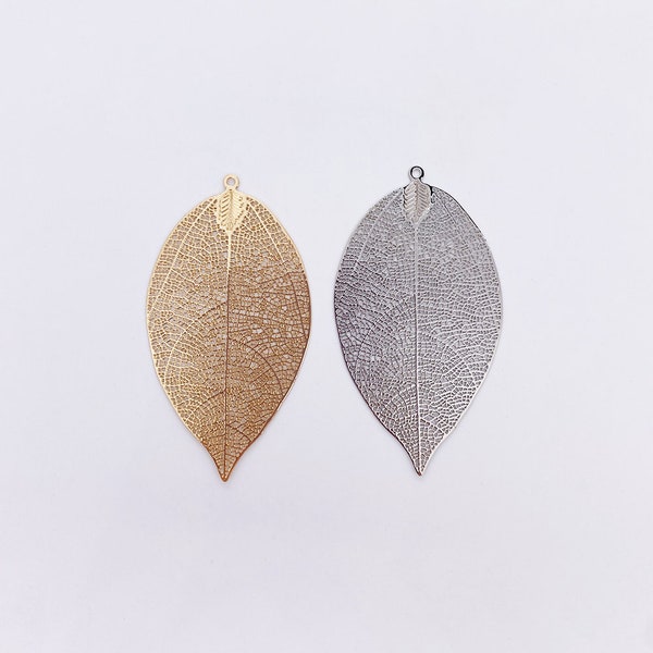 Leaf pendant for macrame, jewelry and DIY - Steel gold and silver filigree leaf for jewelry making, bags and DIY trends