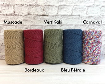 3mm Macrame Cotton Rope Twisted and Combed, Recycled 130m spool of Single and Double Twist cotton