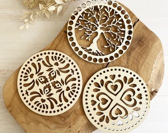 Round wooden base for crochet basket and bag - Different shapes - Wooden basket base - Crochet basket base