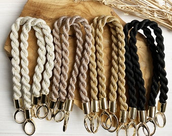 Gehäkelte und Makramee-Seil-Taschengriffe – Set mit 2 Stück / 1 Paar + 4 goldenen oder silbernen Karabinerringen – DIY-Handtasche