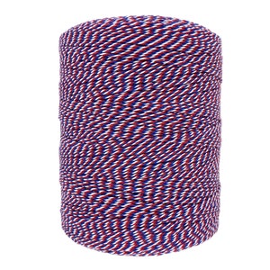 Blue White Red Twisted Cotton Rope 1mm to 2mm, 1kg, Yarn for Macrame, Crochet, Knitting, Weaving, Decoration, Labels - GRS & OEKO-TEX®