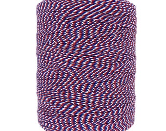 Blue White Red Twisted Cotton Rope 1mm to 2mm, 1kg, Yarn for Macrame, Crochet, Knitting, Weaving, Decoration, Labels - GRS & OEKO-TEX®