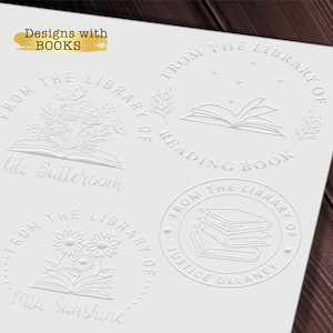 Aangepaste boekreliëf met persoonlijk ontwerp uit de bibliotheek van, boek behoort tot, ex libris, Read it Love it Retourneer zegel