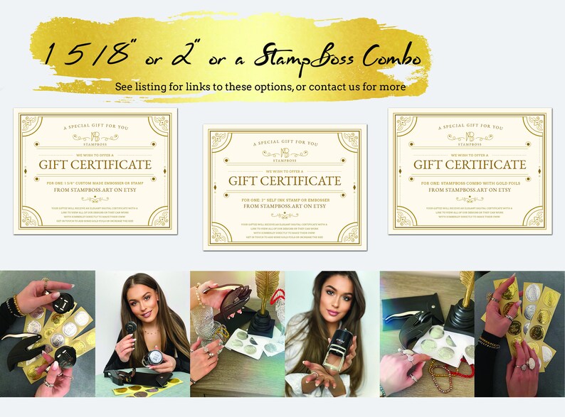 Gift Certificate for a 2 Self ink Stamp or Embosser. Custom made from your giftee's choice of design and wording. Personalized by them image 4