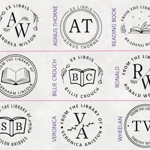 Boek embosser aangepaste monogram initialen persoonlijk ontwerp aangepaste verzoeken van de bibliotheek van, boek behoort tot, ex-libris, cadeau boekenliefhebber