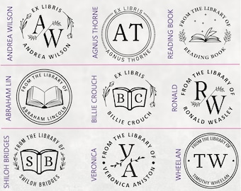 Goffratura del libro Iniziali del monogramma personalizzato Design personale Richieste personalizzate Dalla biblioteca di, Il libro appartiene a, Ex Libris, Regalo per gli amanti dei libri