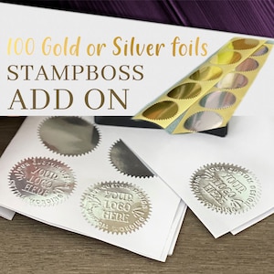 100 goud- of zilverfolies om toe te voegen aan uw Custom Embosser-bestelling! Stickers voor uw reliëfafdruk