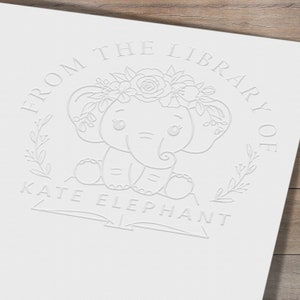 Gravador de livro personalizado personalizado com elefante, gato, raposa, coruja ou cachorrinho lendo um livro da biblioteca ou Este livro pertence ao ex libris