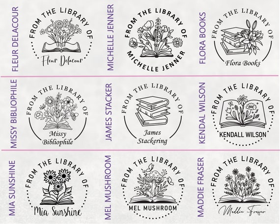 Personalized Embosser for Books. Custom name Library Books! From the Library of Flowers and Books Customized Embosser Device and seal