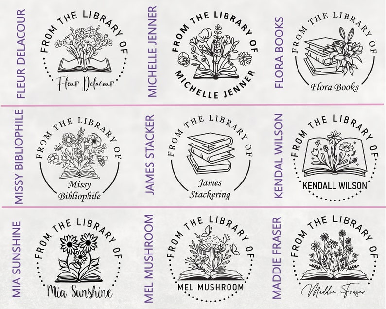 Sello personalizado para libros, sello floral para biblioteca imagen 1