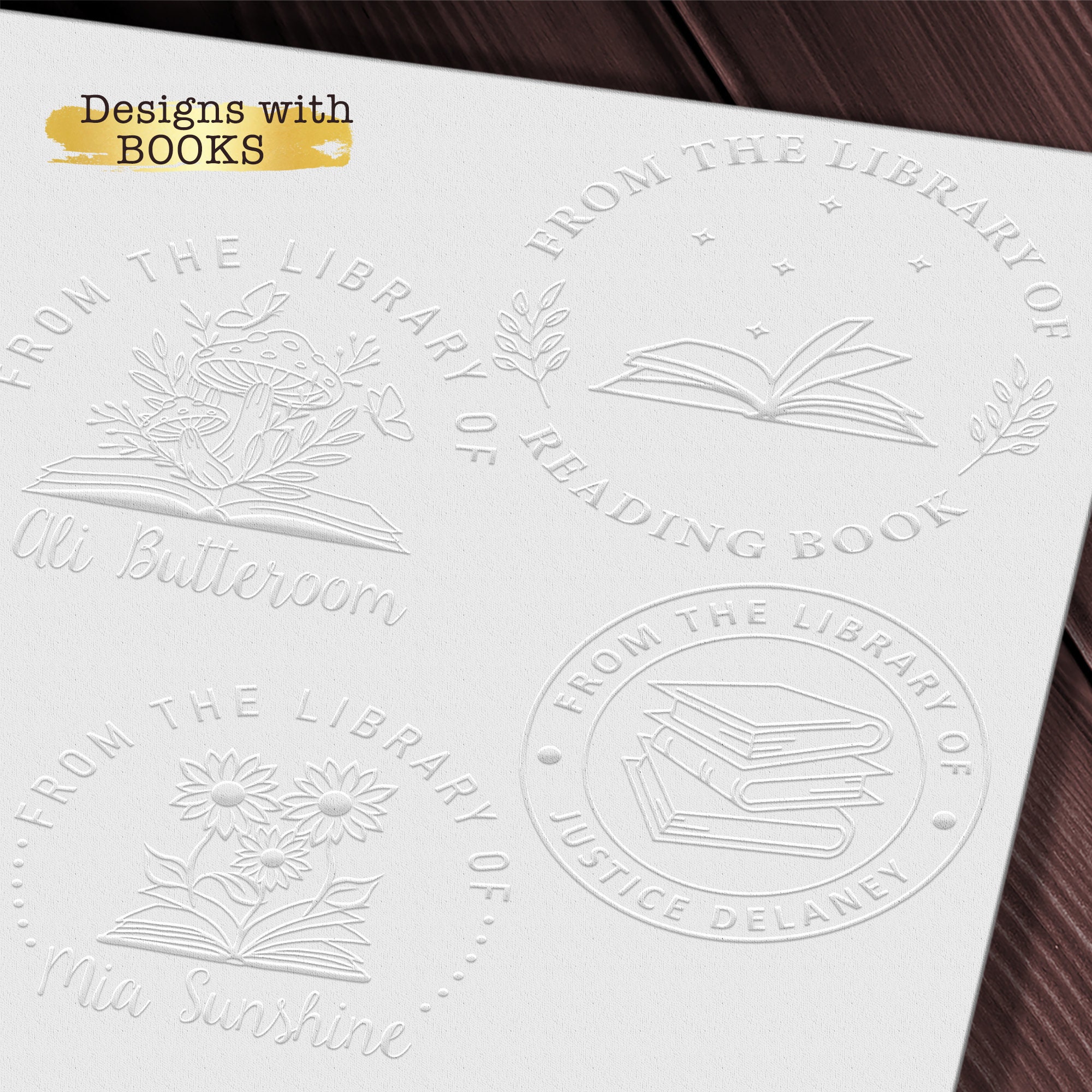 STAMPI Custom Personalized Book Embosser - Custom Name Stamp Seal with Your  Name from The Library of - The Library of Gift Ex Libris, Floral Designs 