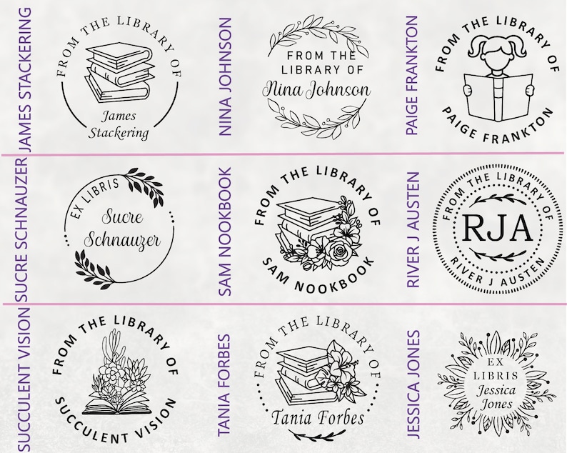 Custom Book Embosser Personalized With Your Name Flowers Out Etsy