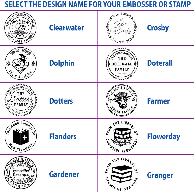Library Book Embosser Custom with your details and choice of Etsy