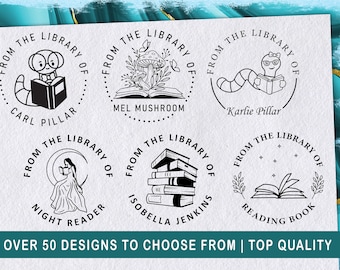 Custom From the Library of Book Stamp, self ink stamper or wooden handle. Cute classroom book belongs to stamps for teacher gift