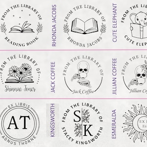  STAMPI Custom Personalized Book Embosser - Custom Name Stamp  Seal with Your Name from The Library of - The Library of Gift Ex Libris,  Floral Designs - Custom Embosser Stamp