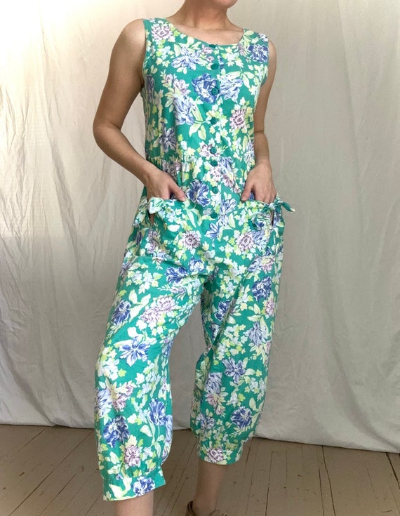 M 80s Vintage Laura Ashley Romper Jumpsuit with Po